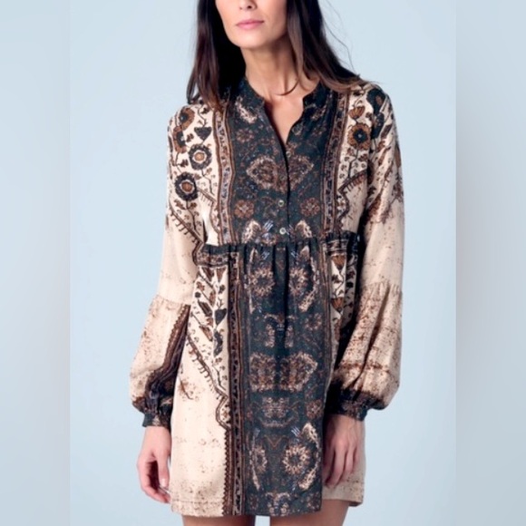 Twelfth Street Cynthia Vincent Chakra 100% Silk Long Sleeve Mini Dress, Size L - Picture 2 of 8